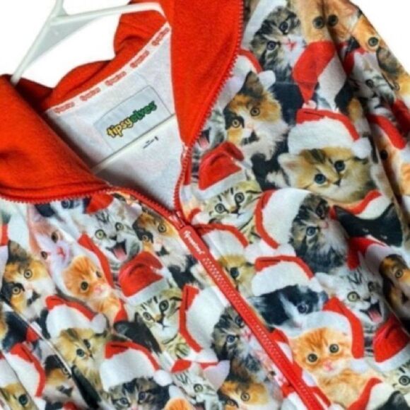 Tipsy Elves Meowy Catmus Unisex Holiday Christmas Jumpsuit One Piece Sz Small - Picture 1 of 7